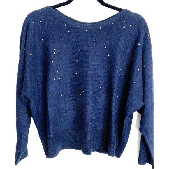 NIC + ZOE Falling Stars Sweater Top in Navy with Off White & Amber Stones‎ - Picture 1 of 6